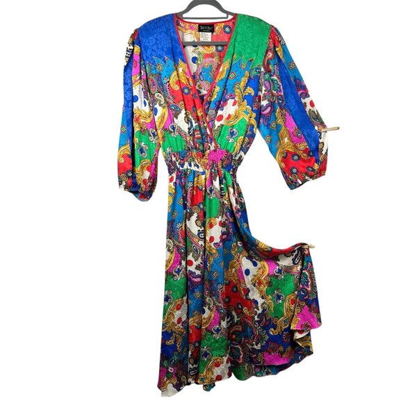 Vintage Diane Freis 100% Silk Maxi Dress Womens M Paisley Deadstock Avant Garde - Picture 1 of 15